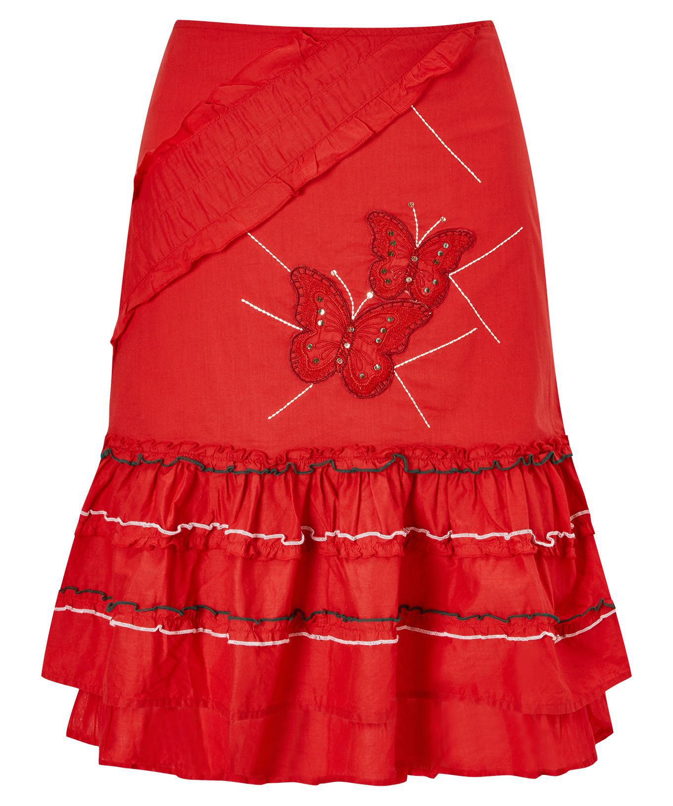 SL1452 Ex Chainstore Red Embroidered Salsa Skirt x12